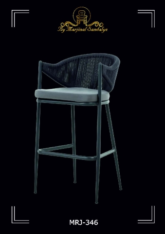 ByMarjinal Sandalye MRJ 346 Siyah renkli Gri Minderli Hasir Orme Sirtli Bar Sandalyeleri Modelleri