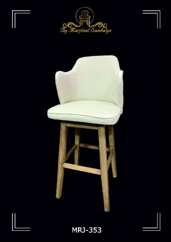 ByMarjinal Sandalye MRJ 353 Vintage Ahsap Koyu Kahverengi Ayakli Beyaz Kumasli Sirt Destekli Bar Sandalyeleri Modelleri