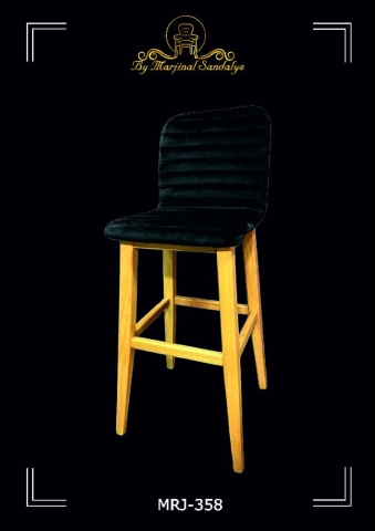 ByMarjinal Sandalye MRJ 358 Siyah Kadife Kapli Sirt Destekli Ahsap Ayakli Yuksek Bar Sandalyeleri Modelleri