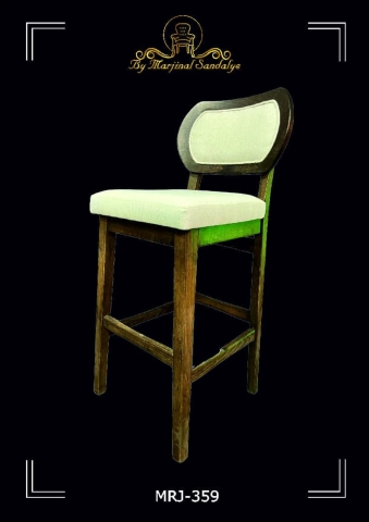 ByMarjinal Sandalye MRJ 359 Koyu Kahverengi Ahsap Ayakli Beyaz Kumas Minderli Sirt Destegi Kumasli Yuksek Bar Sandalyeleri Modelleri