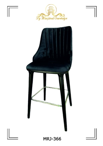 ByMarjinal Sandalye MRJ 366 Siyah Kadife Kumas Kapli Sirt Destekli Yuksek Bar Sandalyeleri Modelleri